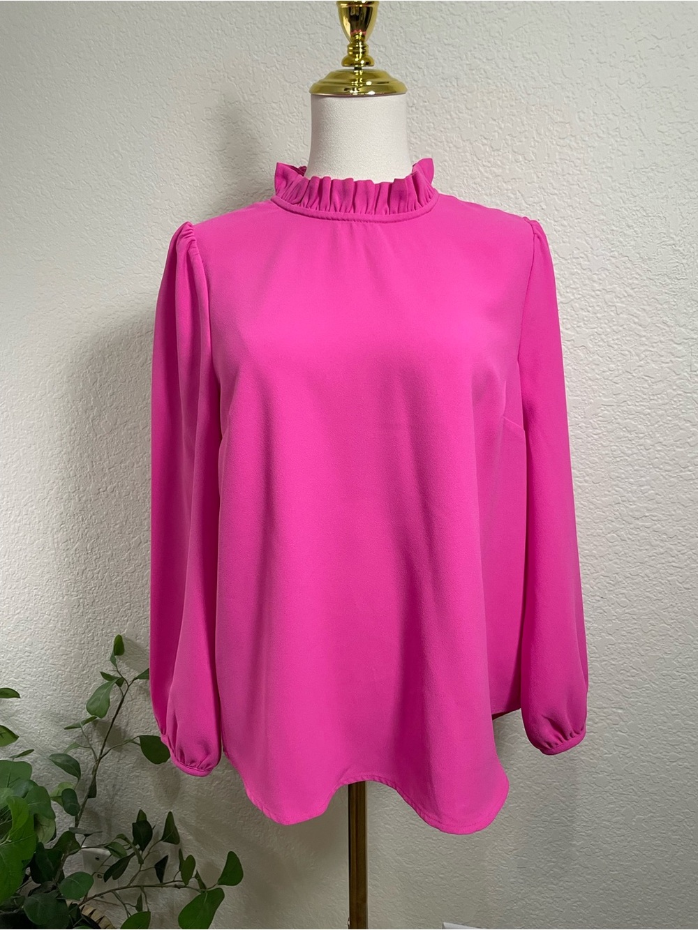J.Crew Hot Pink Ruffle Neck Blouse | Size Small
